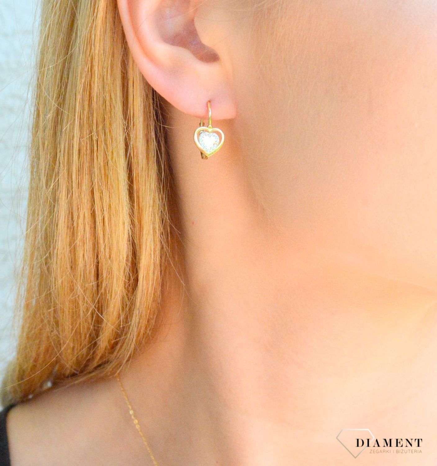 Złote kolczyki damskie 585 błyszczące Serca KL 9780B.jpg